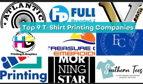 Logos of the top 9 T-shirt printing companies specializing in screen printing, embroidery, and promotional products